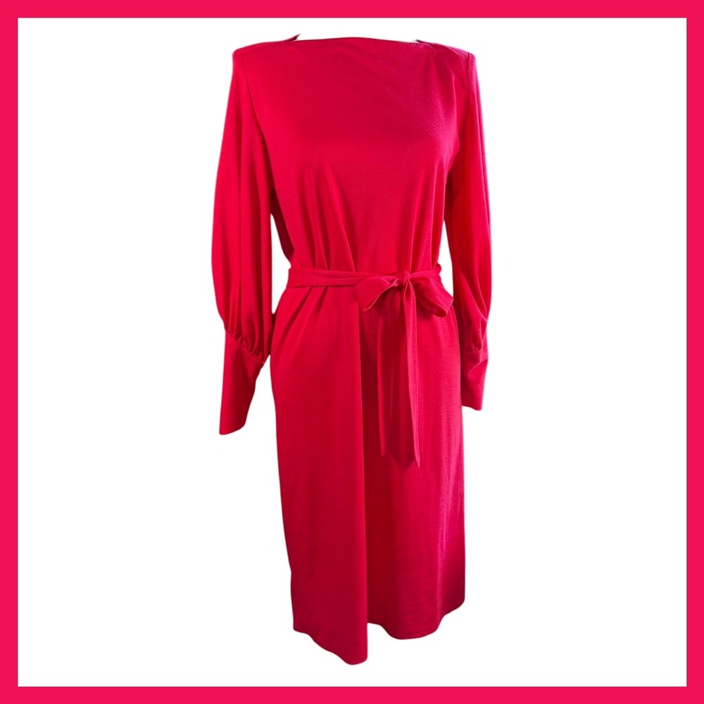 Vintage Impromptu Pink Dress Long Bishop Sleeve with‎ Tie Neck / Belt Party